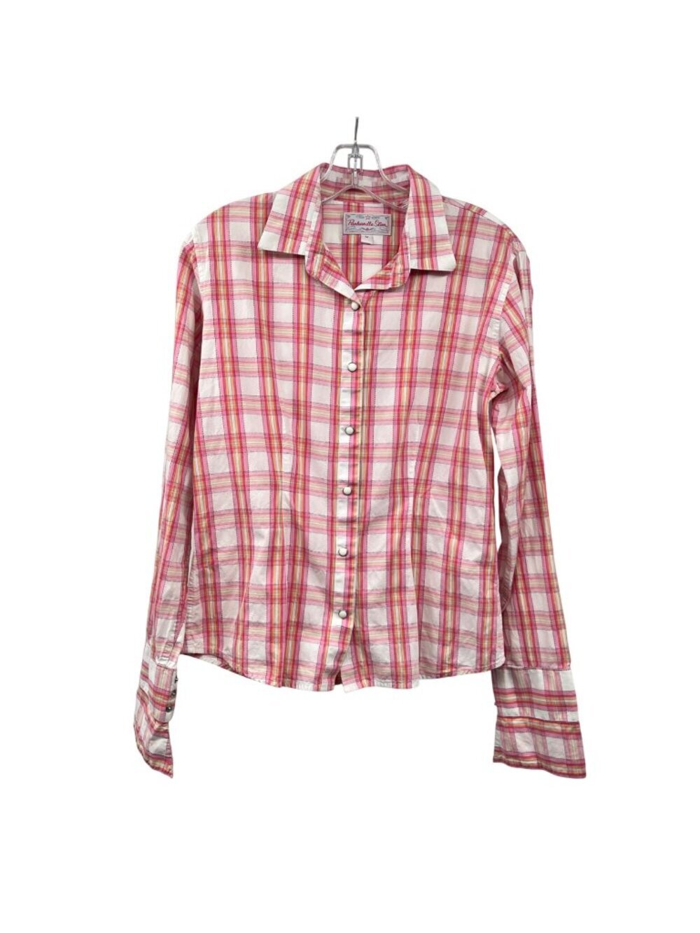 Panhandle Slim Womens Plaid Snap Up Top Long Sleeve Pink/Multi Size Medium